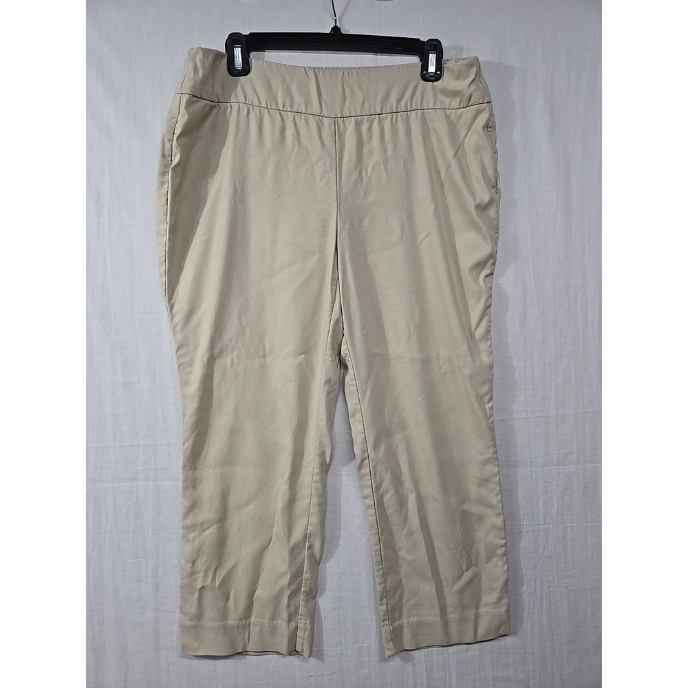 Chico's Women's Size 0 S/4 So Slimming Crop Pull On Pants Beige Elastic Waist